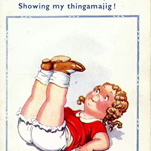 Comic postcard, Little girl exercising Date: 20th century