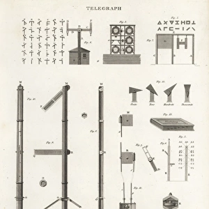 Telegraph equipment, alphabet, and machinery, 19th century