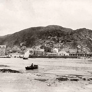 Vintage 19th century photograph - United Kingdom - Barmouth, beach and sea with boats