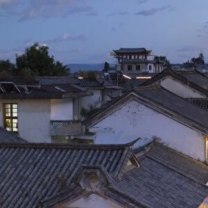 View of Dali at dusk, Yunnan, China, Asia