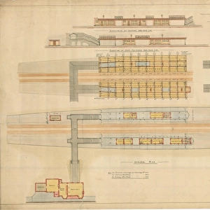 G. N. R Cambridge Branch. New Station at Letchworth - General Plan of station buildings etc - Elevations of platform from main line, general plan of station and platforms, and roof plan. [April 1912]