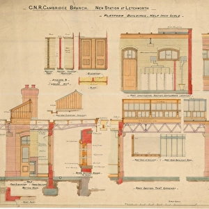 G. N. R Cambridge Branch. New Station at Letchworth - Platform buildings - Elevations and sections of waiting room, gangway and gentlemens lavatory [1912]