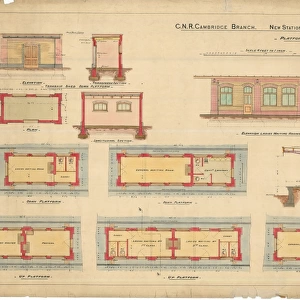G. N. R Cambridge Branch. New Station at Letchworth - Platform Building - elevations, sections and plan of Up and Down Platform and Ladies Waiting Room [1912]