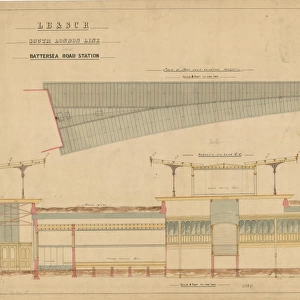 L. B. &. S. C. R. South London Line, Battersea Park Station, Drawing No. 7 - Roof plan and section [1866]