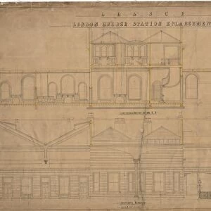 LB&SCR London Bridge Station Enlargement - Longitudinal Section on Line E E, Longitudinal Elevation (21 / 12 / 1864)
