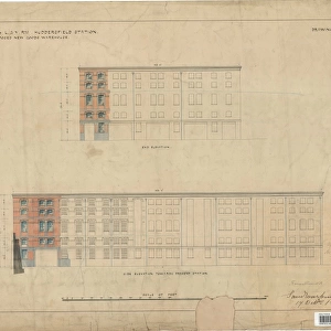 L&N. W and L&Y Railway Huddersfield Station - Proposed New Goods Warehouse Elevations [1883]