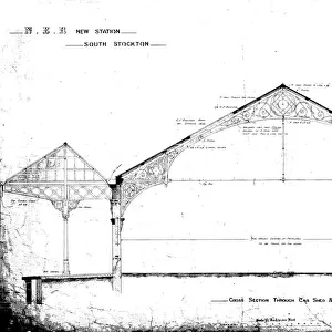 N. E. R New Station at South Stockton [Thornaby] Section and Details through Cab Shed [1881]