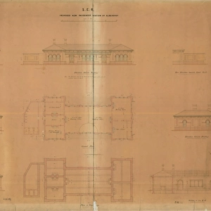 S. E. R Proposed New Passenger Station at Aldershot - Ground plan, Elevations and Sections [1863]