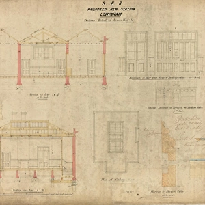 S. E. R. Proposed New Station Buildings at Lewisham - Sections of Booking Office, Details of Joiners Work etc [1857]