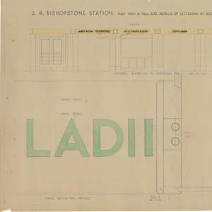 S. R. Bishopstone Station - Half Inch and Full Size Details of Lettering in Booking Hall Etc [1939]
