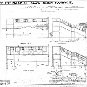 S. R. Feltham Station Reconstruction - Footbridge Elevations and Sections [1938]