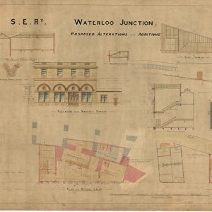 S. R. Railway Waterloo Junction - Propsed Alterations and Additions including Elevations and Plans at street, footbridge and roof level [1899]