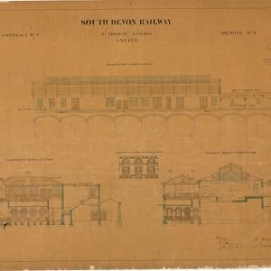 South Devon Railway St Thomas Station Exeter - Sections of Shed and Offices [1860]