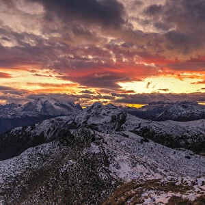 Sunset at Giau Pass, Colle Santa Lucia, Belluno district, Veneto, Italy