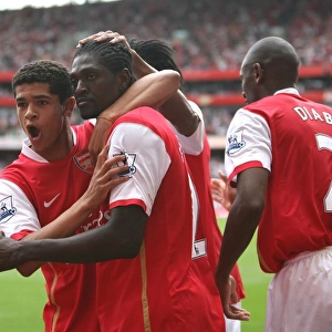 Emmanuel Adebayor celebrates scoring Arsenals 3rd goal his 2nd