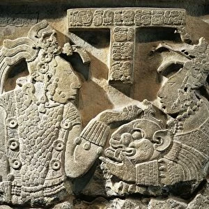 Mexico, Yaxchilan, Stele depicting offering of jaguars head mask