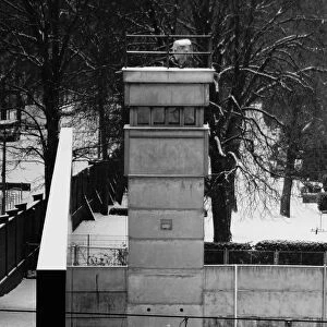Guard Tower, along the Berlin Wall, in Black and White, Berlin, Germany