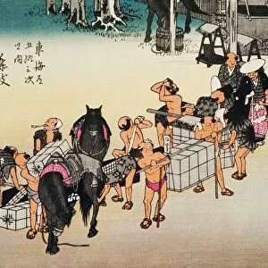 Scenery of Fujieda in Edo Period, Painting, Woodcut, Japanese Wood Block Print