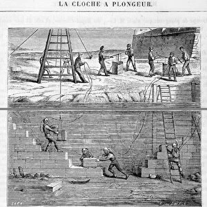 The diver bell: Underwater construction carried out by workers wearing a suit