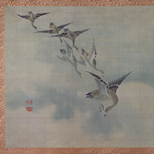 Flying Ducks, 1851 (watercolour on silk)