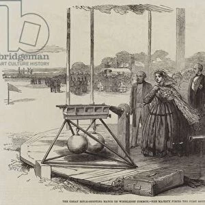 The Great Rifle-Shooting Match on Wimbledon Common, Her Majesty firing the First Shot (engraving)