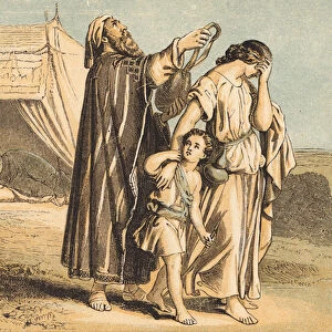 Hagar and Ishmael sent away (coloured engraving)