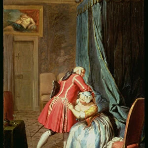 Interior of a Bedchamber with a Couple Cavorting