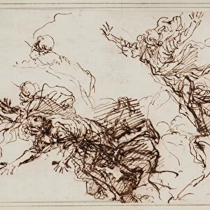Studies for the Death of Empedocles, after 1666 (pen, brown ink)