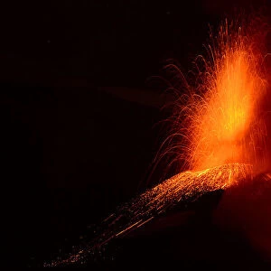 Lava and ash erupting from volcano, Volcano Cumbre Vieja, La Palma, Canary Islands. November, 2021