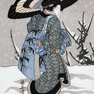 Girl in Snow Storm, 19th century. Artist: Kuniyasu