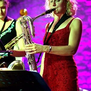 Karen Sharp, British tenor saxophonist, Brecon, 2009. Artist: Brian O Connor