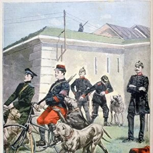 Training army dogs to attack cyclists, Germany, 1897. Artist: F Meaulle