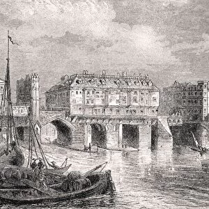 London Bridge In The Sixteenth Century From The National And Domestic History Of England By William Aubrey Published London Circa 1890