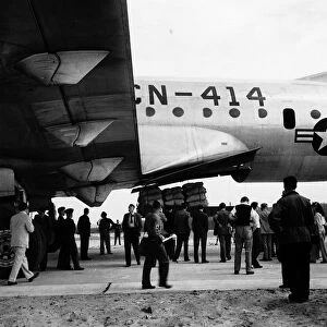 Berlin Airlift Circa 1948 A aircraft from the American Airforce unloads